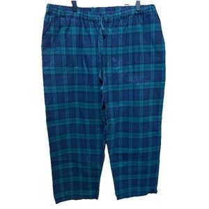 Vermont Country Store Flannel Pajama Pants Men's 2XL Blue Green Tartan Plaid EUC